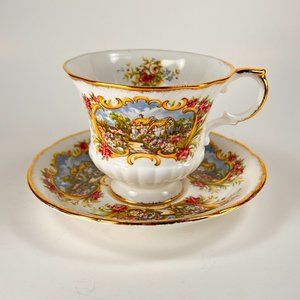 Vtg Paragon Bone China Cup Saucer Chippendale F Cottage Landscape England